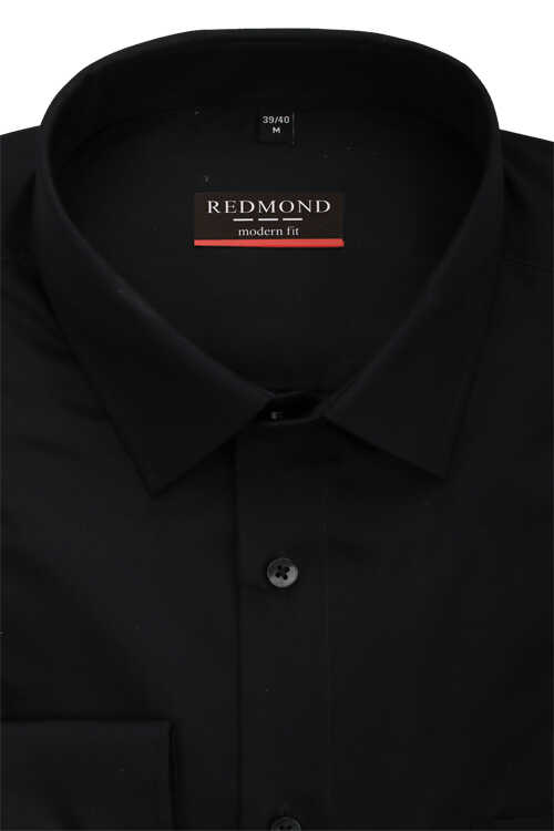 REDMOND Modern Fit Hemd Langarm New Kent Kragen schwarz