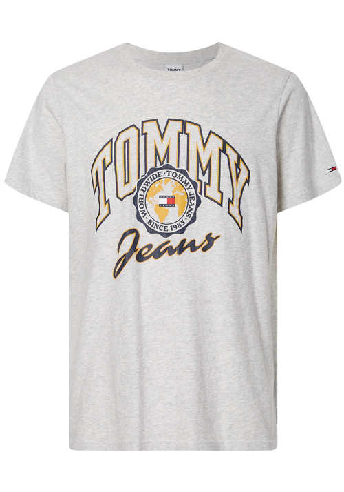 TOMMY JEANS Kurzarm T-Shirt Rundhals Logo-Stick hellgrau