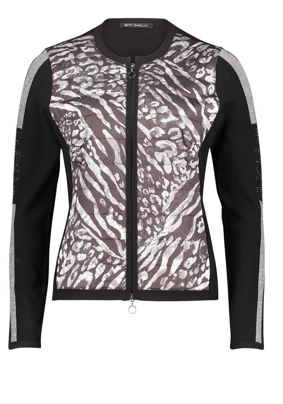 Produktbild fr 'BETTY BARCLAY Langarm Shirtjacke Rundhals Steppung Webeinstze Animalprint schwarz/grau'