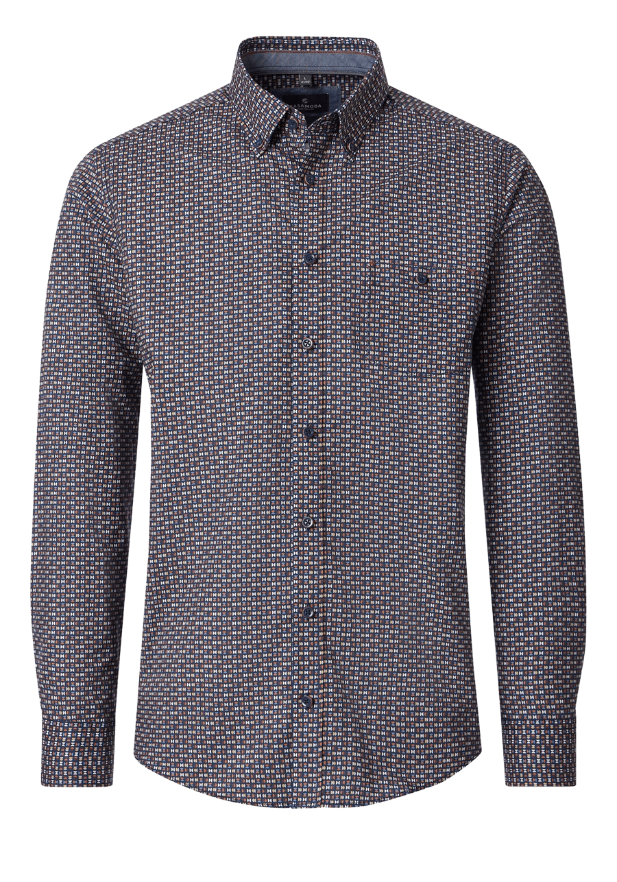 Produktbild f�r 'CASAMODA Casual Fit Hemd Langarm Button Down Kragen Muster braun'