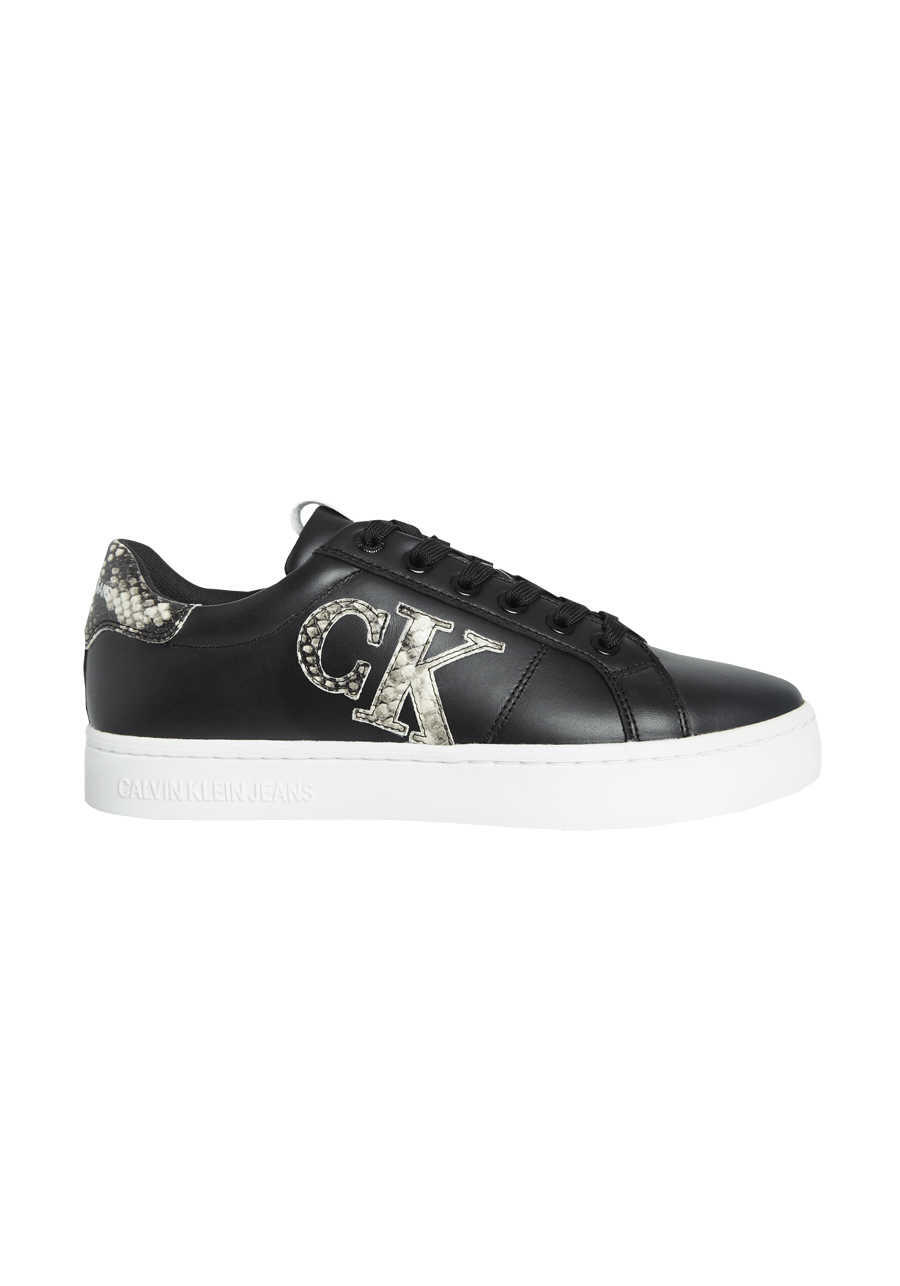 Produktbild fr 'CALVIN KLEIN JEANS Sneaker Schnrer Schlangen-Optik Logo-Detail Uni schwarz'