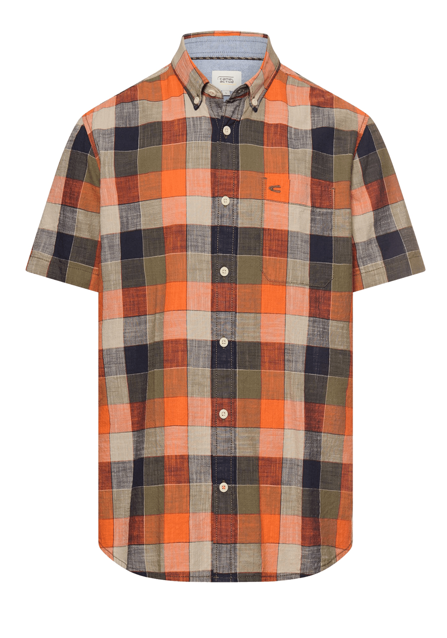 Produktbild f�r 'CAMEL ACTIVE Performance Hemd Halbarm Button Down Kragen Karo orange'