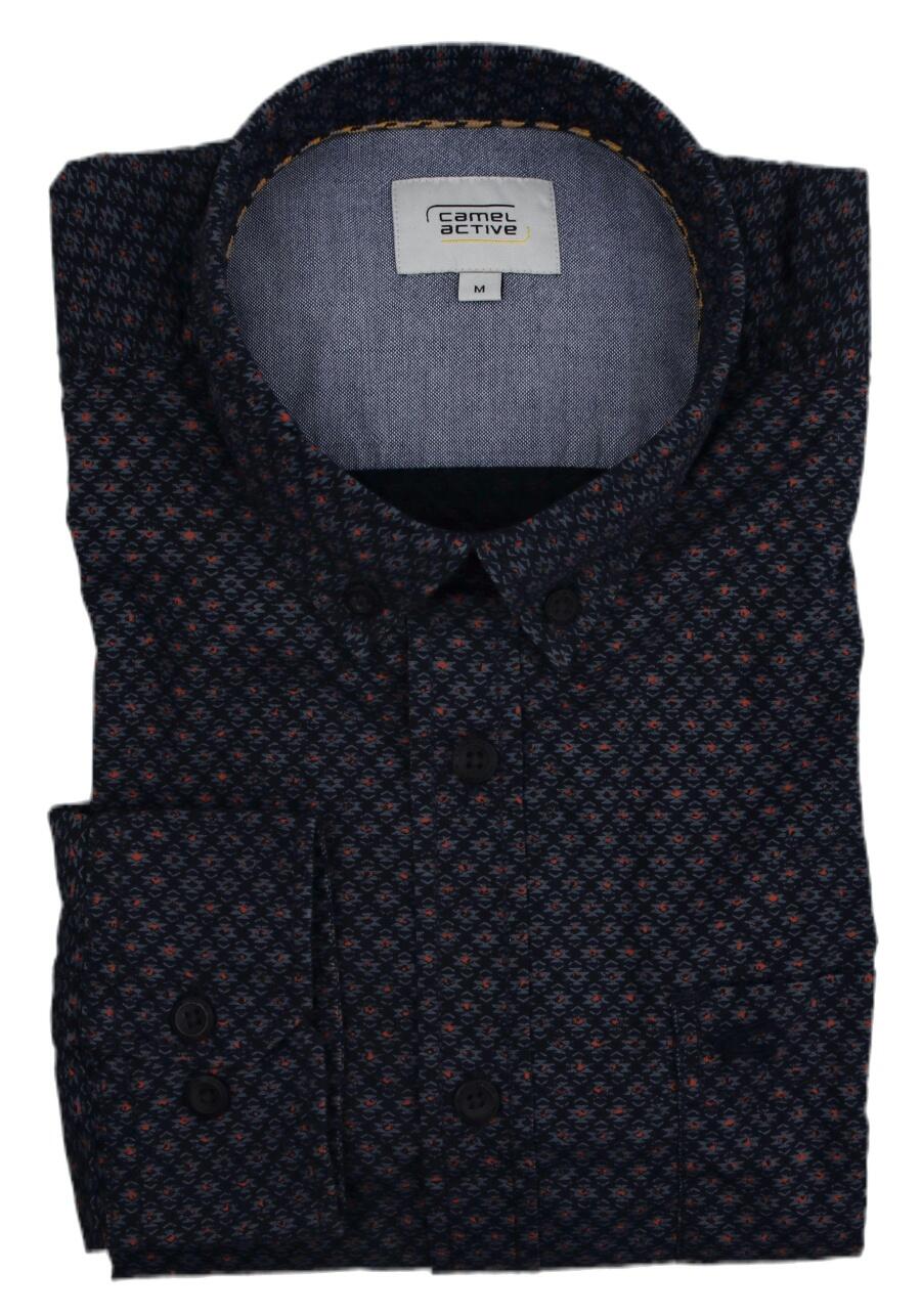 Produktbild fr 'CAMEL ACTIVE Regular Fit Hemd Langarm Button Down Kragen Muster dunkelblau'