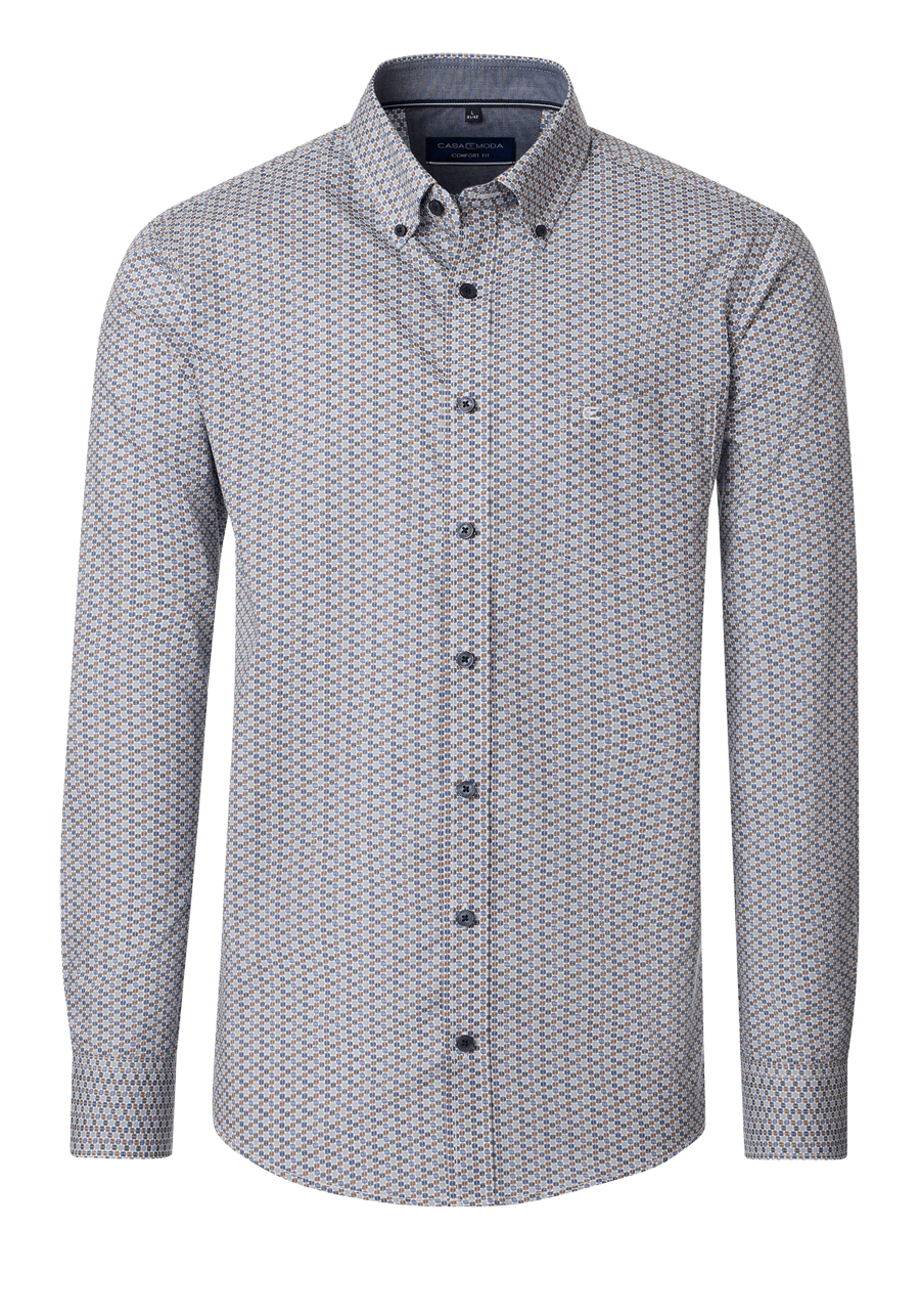 Produktbild f�r 'CASAMODA Comfort Fit Hemd Langarm Button Down Kragen Muster blau'