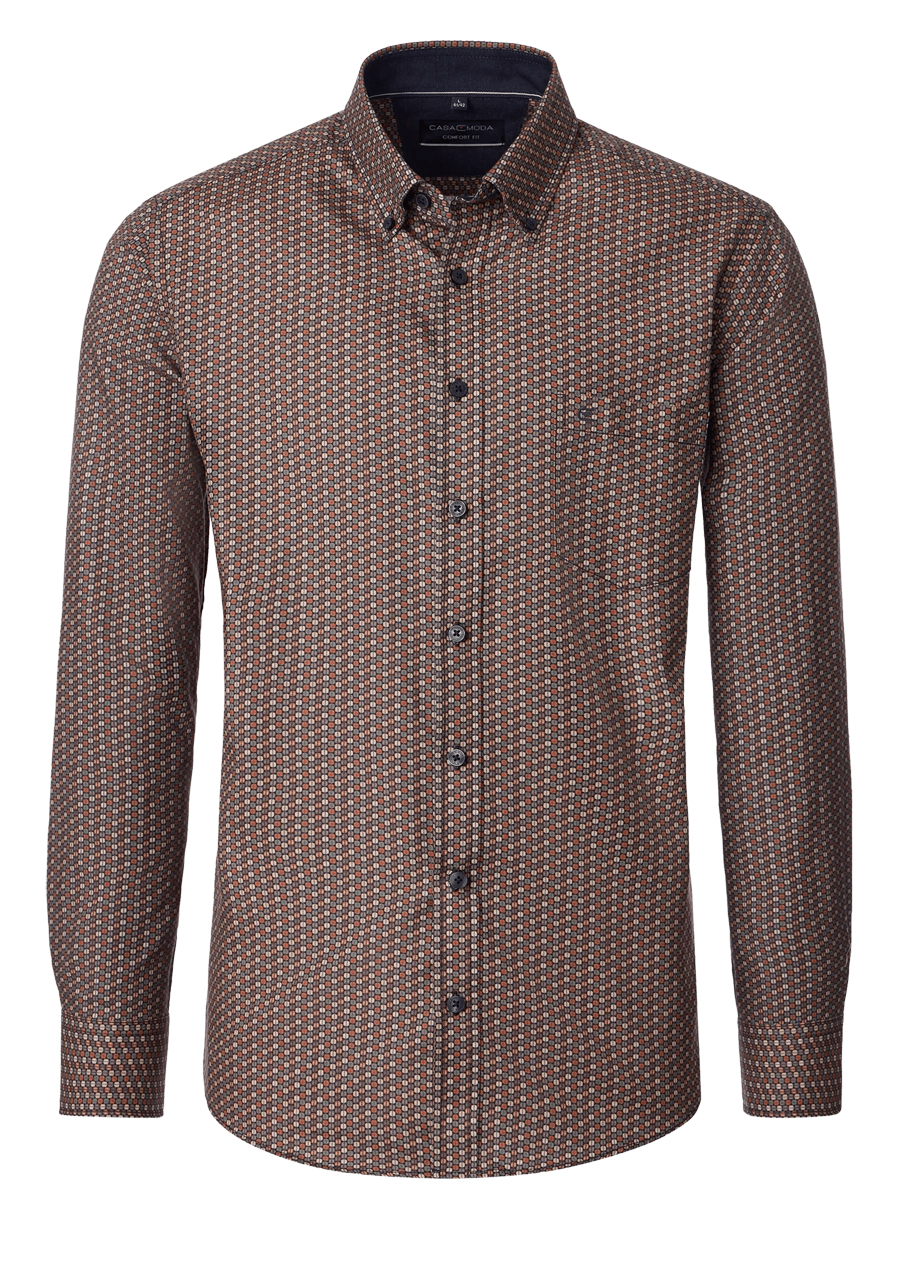 Produktbild f�r 'CASAMODA Comfort Fit Hemd Langarm Button Down Kragen Muster braun'
