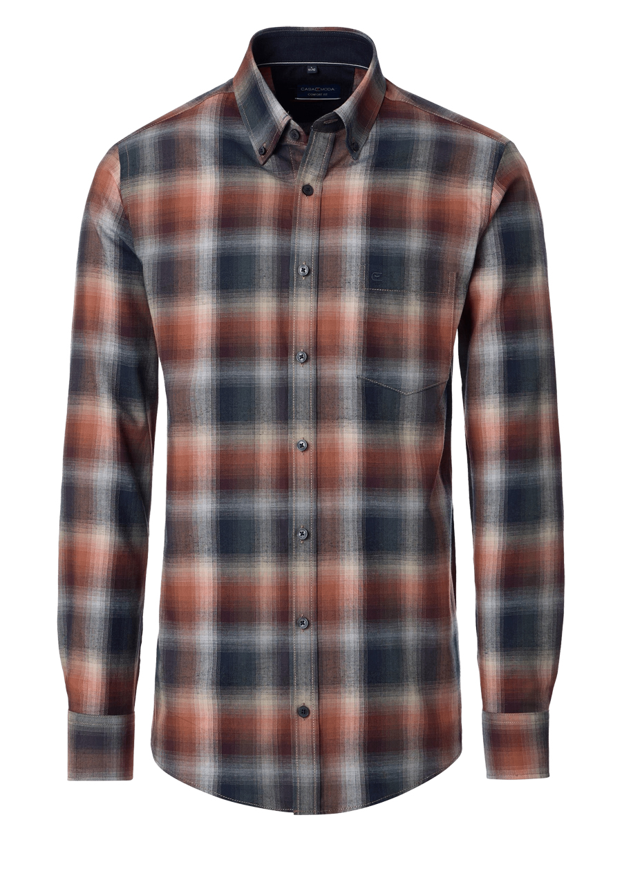 Produktbild f�r 'CASAMODA Comfort Fit Hemd Langarm Button Down Kragen Karo braun'