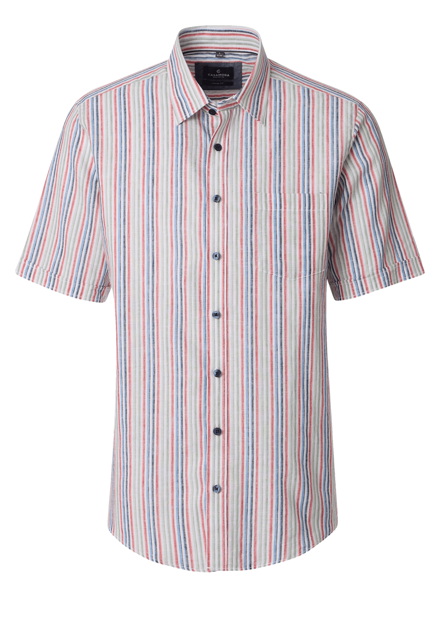 Produktbild f�r 'CASAMODA Casual Fit Hemd Halbarm New Kent Kragen Leinenmix Streifen blau'