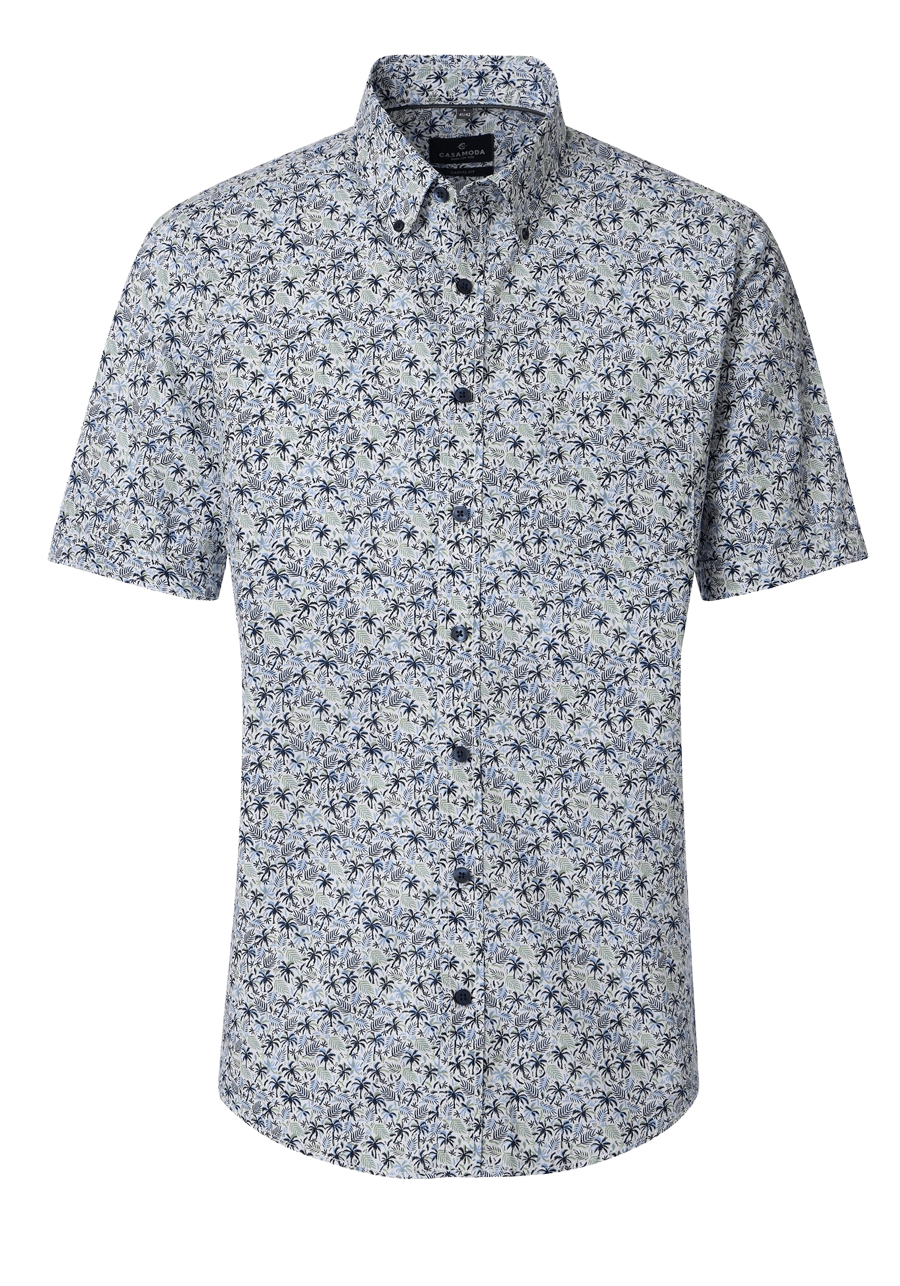 Produktbild f�r 'CASAMODA Casual Fit Hemd Halbarm Button Down Kragen Leinenmix Blumenmuster blau'