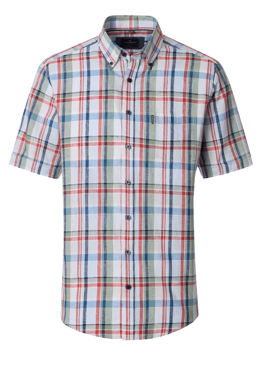 Produktbild f�r 'CASAMODA Casual Fit Hemd Halbarm Button Down Kragen Leinenmix Karo rot'