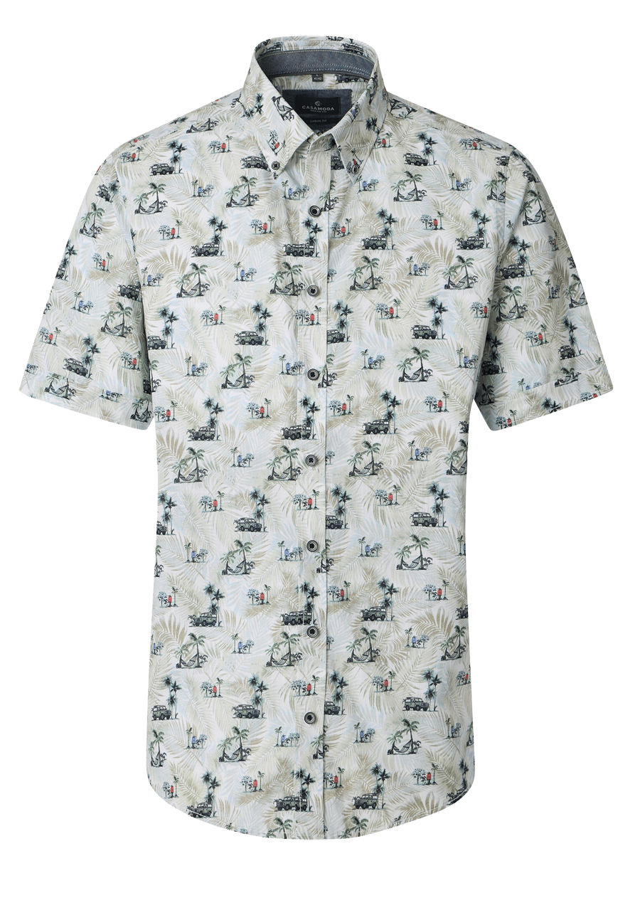 Produktbild f�r 'CASAMODA Casual Fit Hemd Halbarm Button Down Kragen Palmenmuster blau'