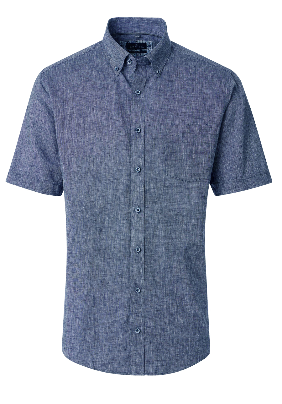Produktbild f�r 'CASAMODA Casual Fit Hemd Halbarm Button Down Kragen Leinenmix blau'