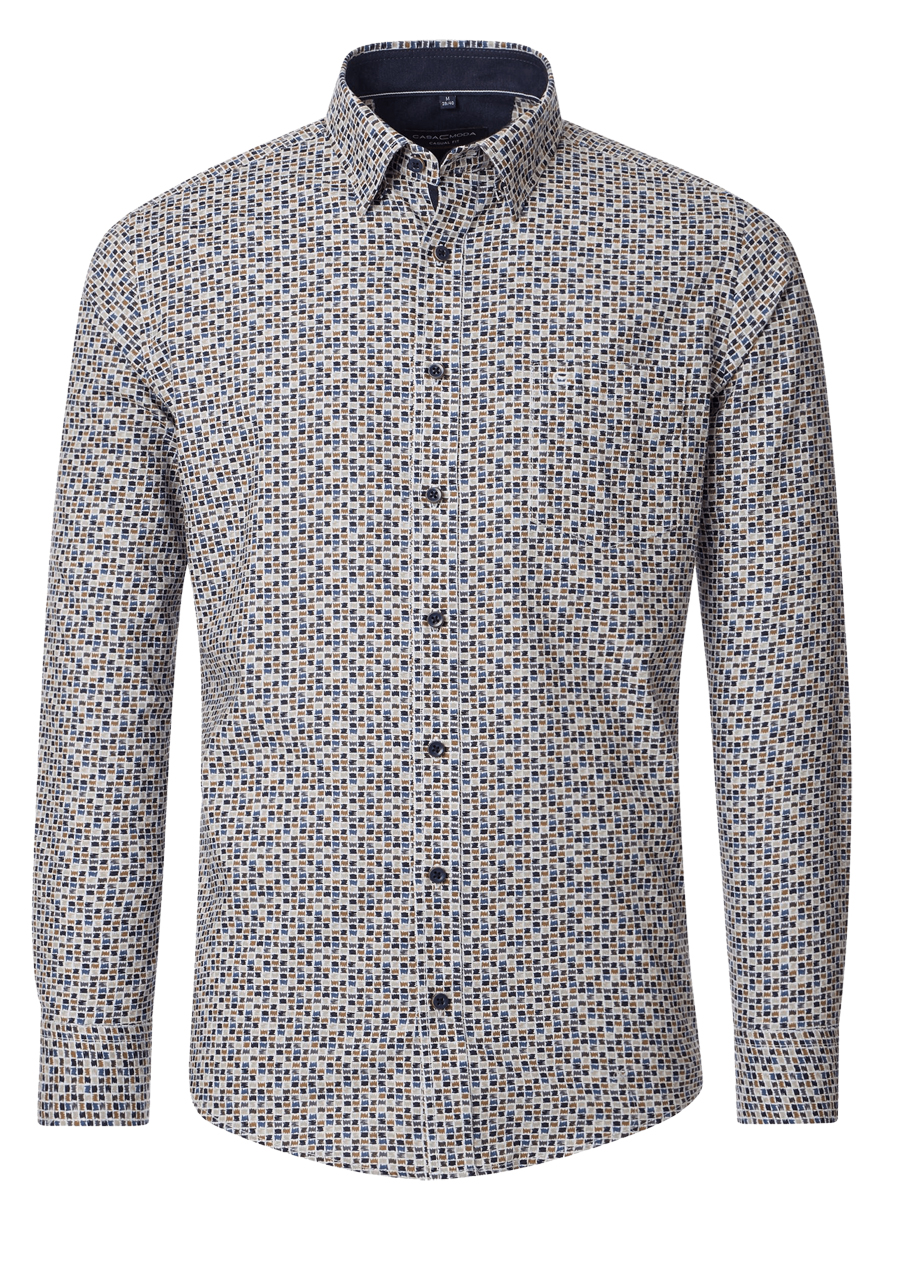 Produktbild fr 'CASAMODA Casual Fit Hemd Langarm Under Button Down Kragen Muster blau'