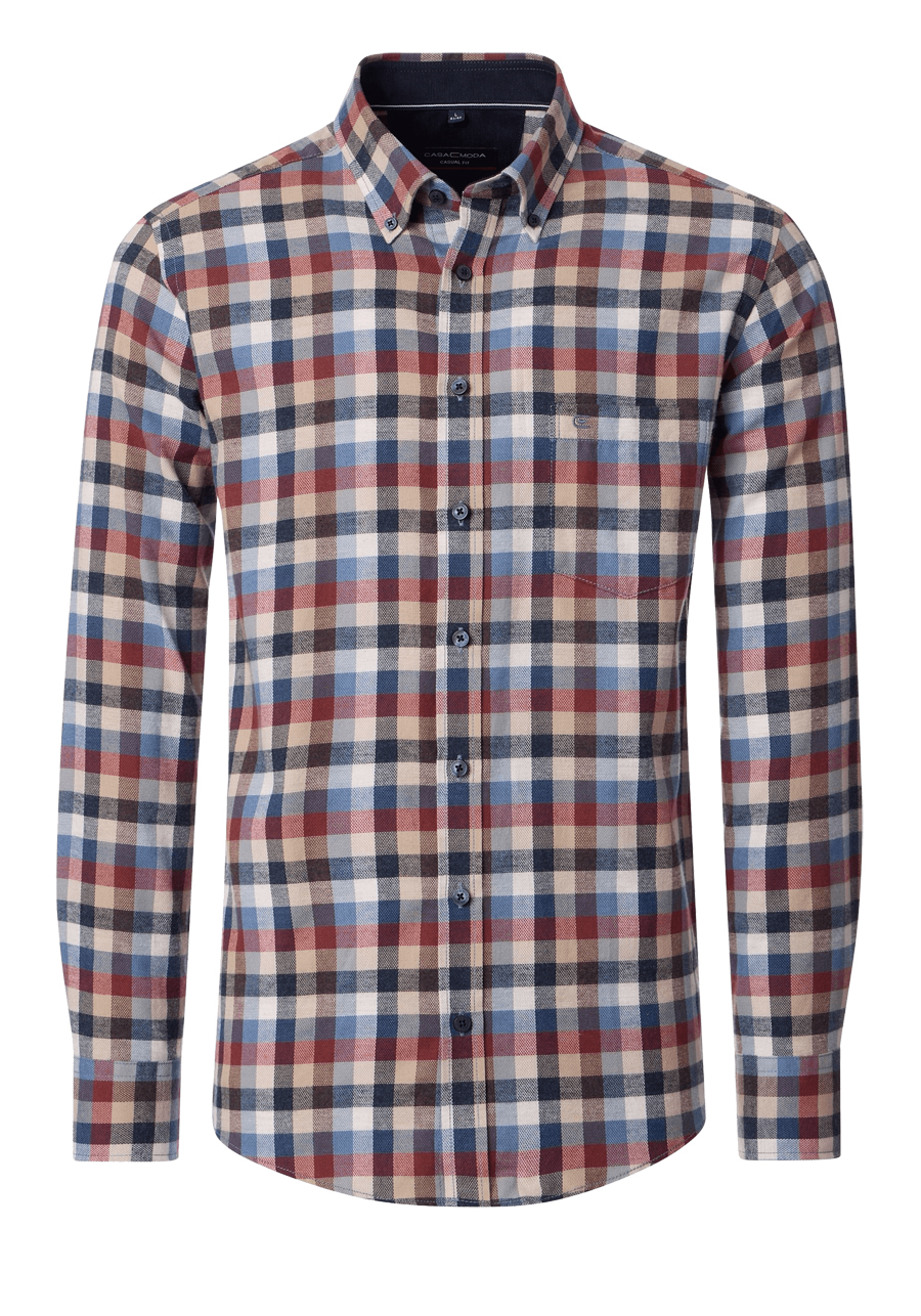 Produktbild f�r 'CASAMODA Casual Fit Hemd Langarm New Kent Kragen Flanell Multikaro blau'
