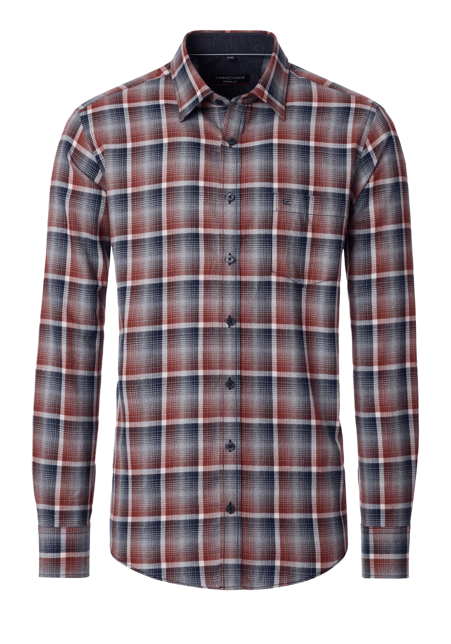 Produktbild f�r 'CASAMODA Casual Fit Hemd Langarm New Kent Kragen Flanell Karo blau'