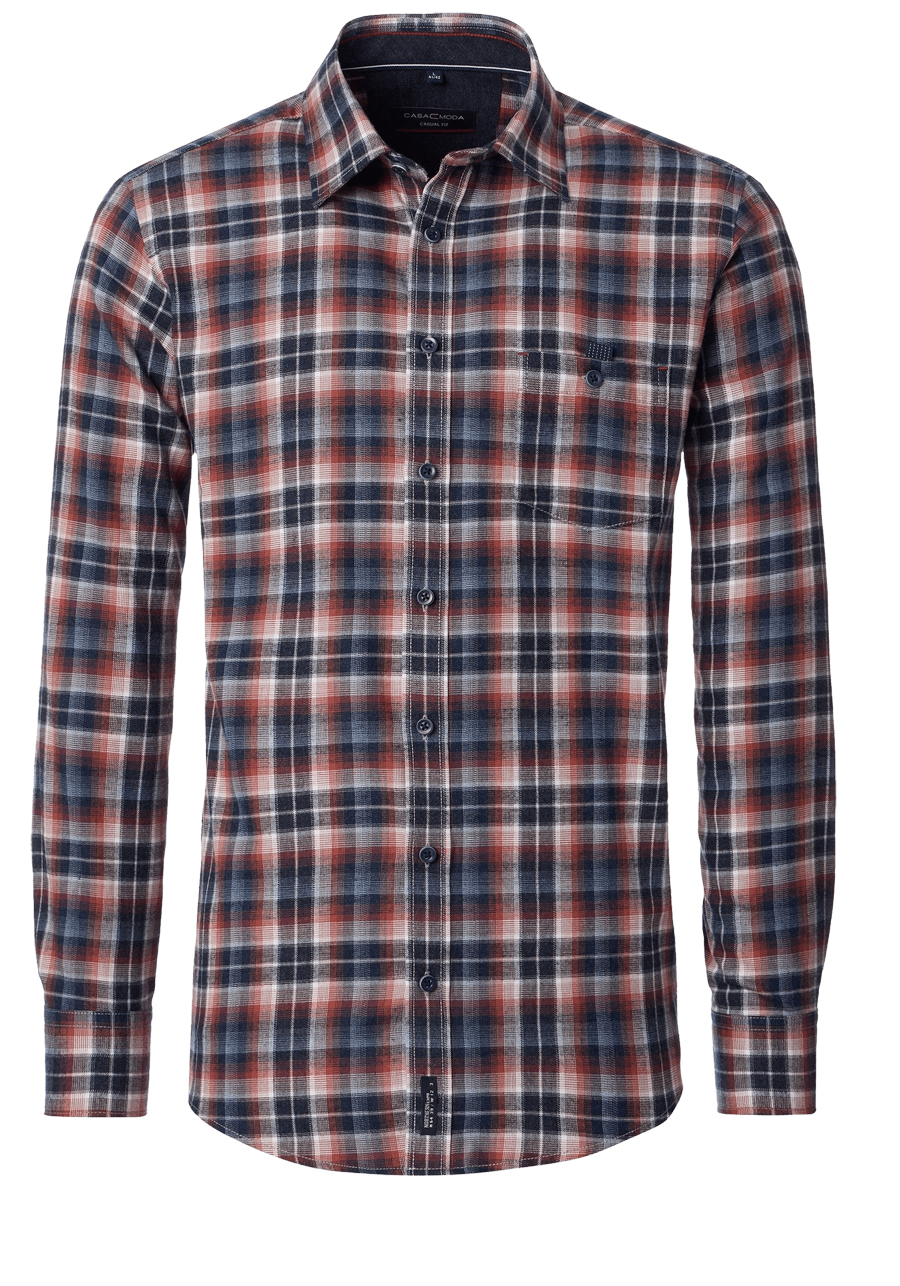 Produktbild f�r 'CASAMODA Casual Fit Hemd Langarm New Kent Kragen Flanell Karo dunkelblau'