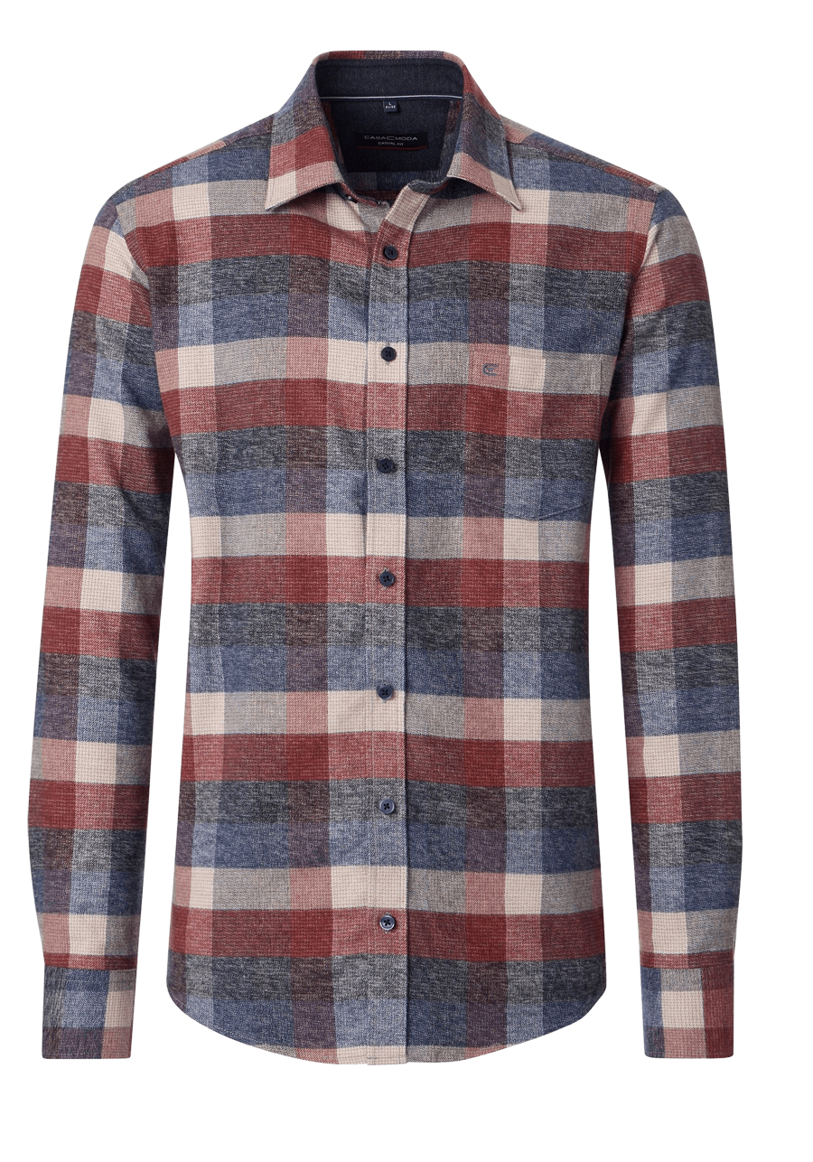 Produktbild f�r 'CASAMODA Casual Fit Hemd Langarm New Kent Kragen Flanell Karo blau'