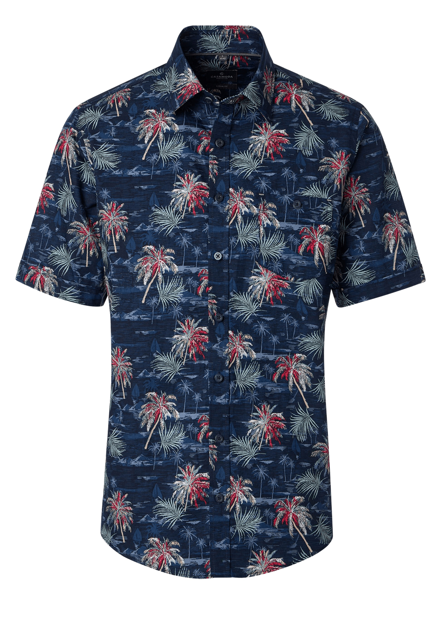 Produktbild f�r 'CASAMODA Casual Fit Hemd Halbarm New Kent Kragen Muster blau'