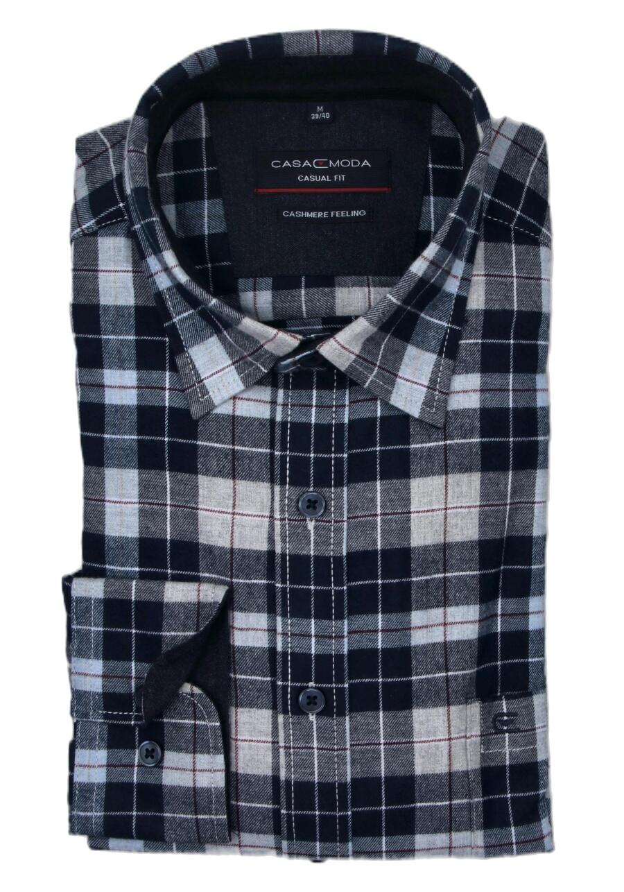 Produktbild fr 'CASAMODA Casual Fit Hemd Langarm Basic Kent Kragen Karo dunkelblau'