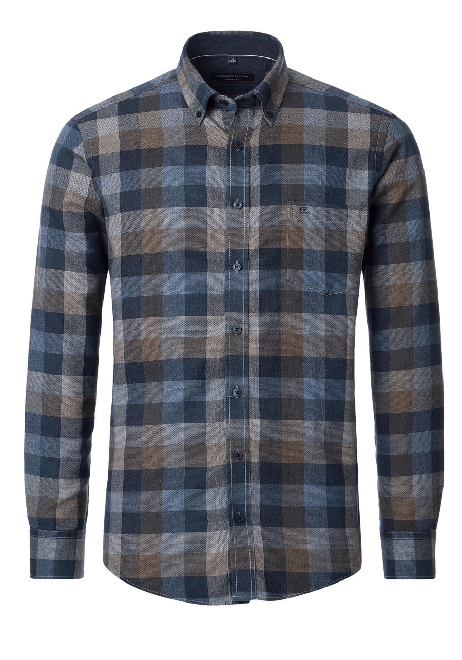 Produktbild fr 'CASAMODA Casual Fit Hemd Langarm Button Down Kragen Faux Karo blau'