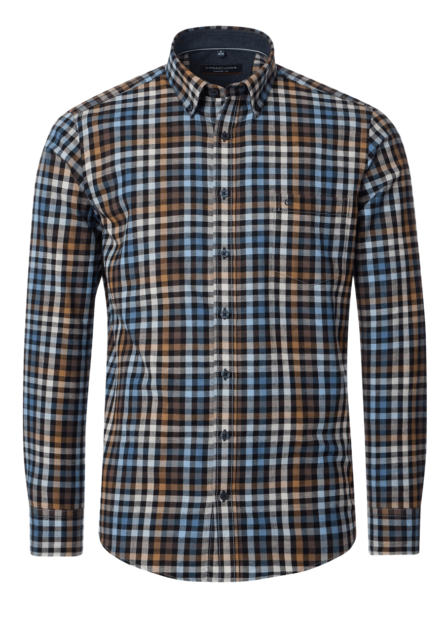 Produktbild fr 'CASAMODA Casual Fit Hemd Langarm Button Down Kragen Flanell Karo braun'