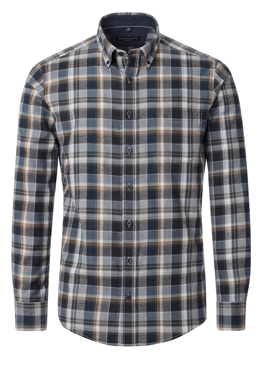 Produktbild fr 'CASAMODA Casual Fit Hemd Langarm Button Down Kragen Flanell Karo grau'