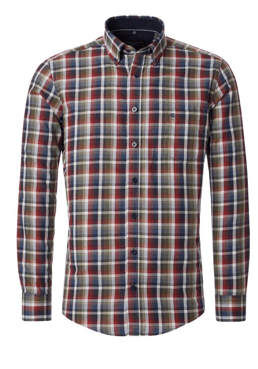 Produktbild fr 'CASAMODA Casual Fit Hemd Langarm Button Down Kragen Karo rot'