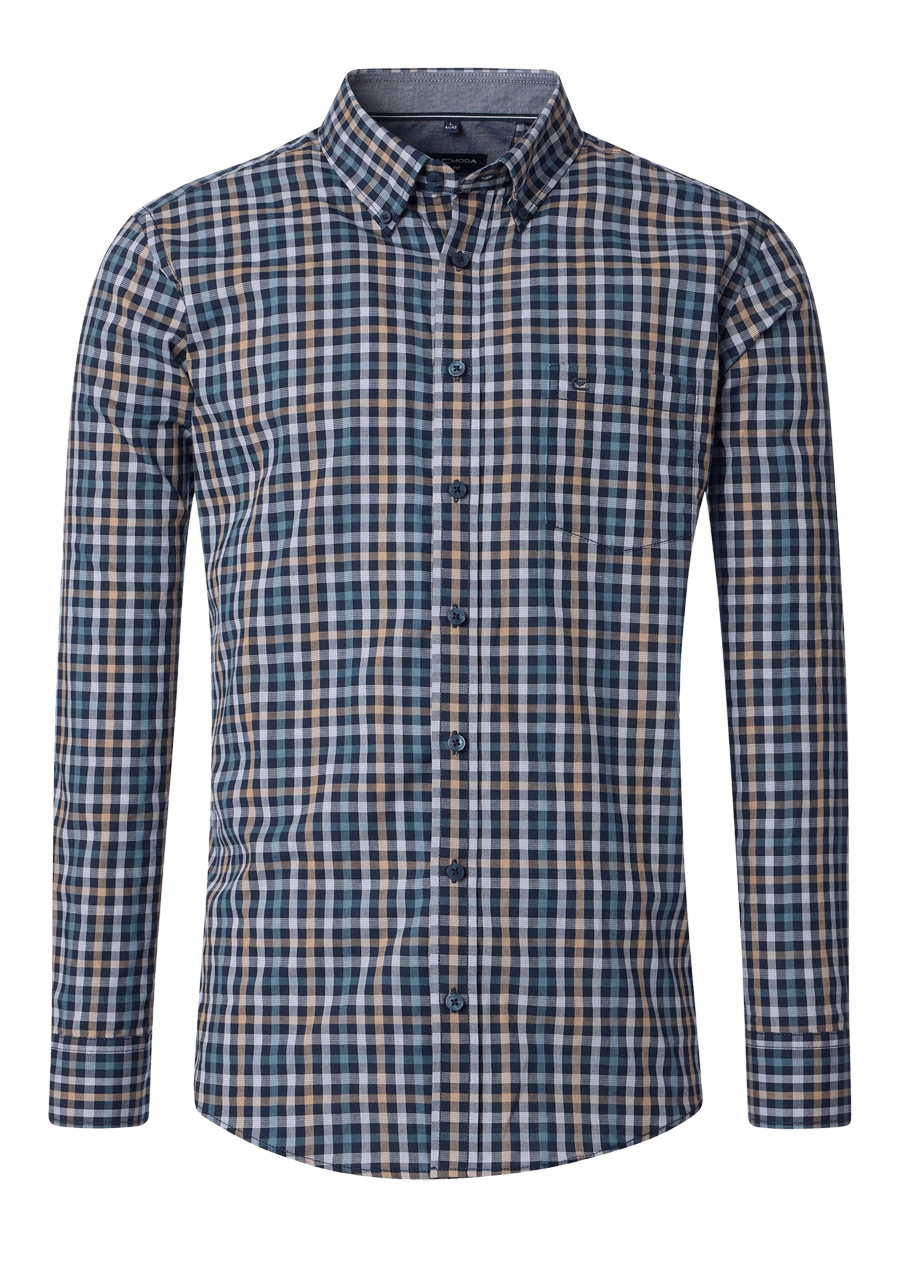 Produktbild fr 'CASAMODA Casual Fit Hemd Langarm Button Down Kragen Multikaro blau'