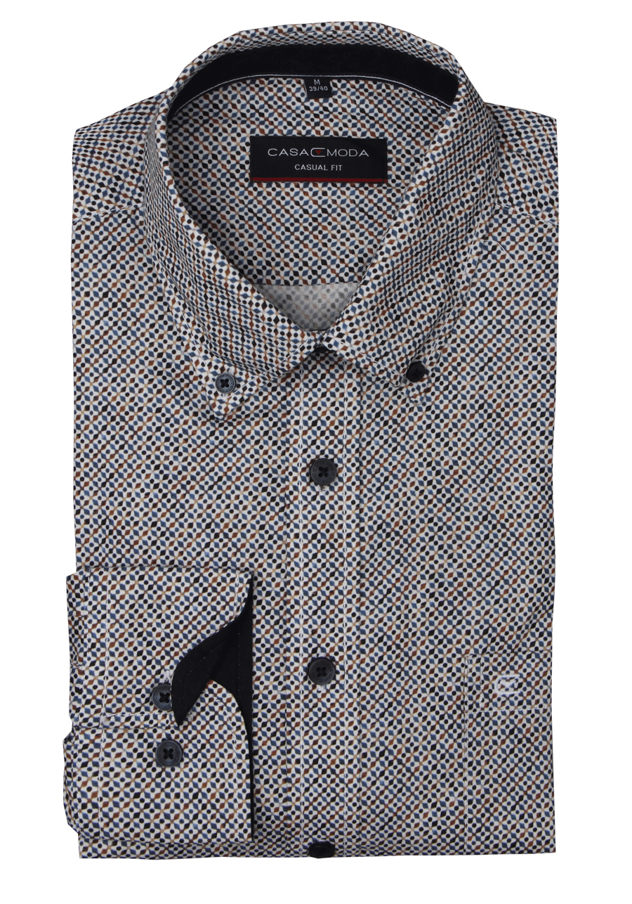 Produktbild fr 'CASAMODA Casual Fit Hemd Langarm Button Down Kragen Muster blau'
