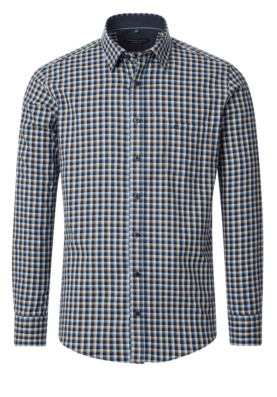 Produktbild fr 'CASAMODA Casual Fit Hemd Langarm New Kent Kragen Flanell Karo blau'
