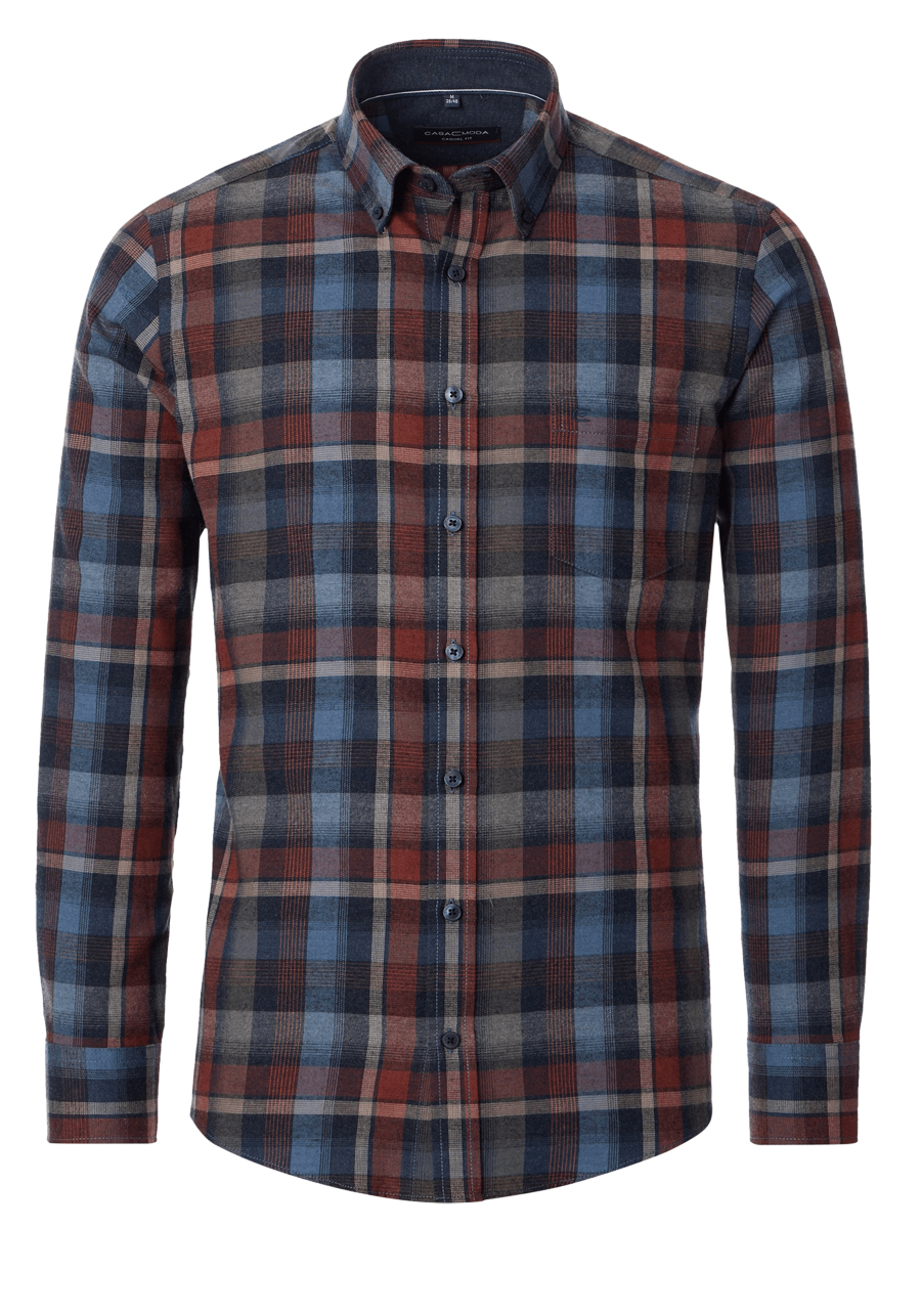 Produktbild fr 'CASAMODA Casual Fit Hemd Langarm New Kent Kragen Flanell Karo blau'