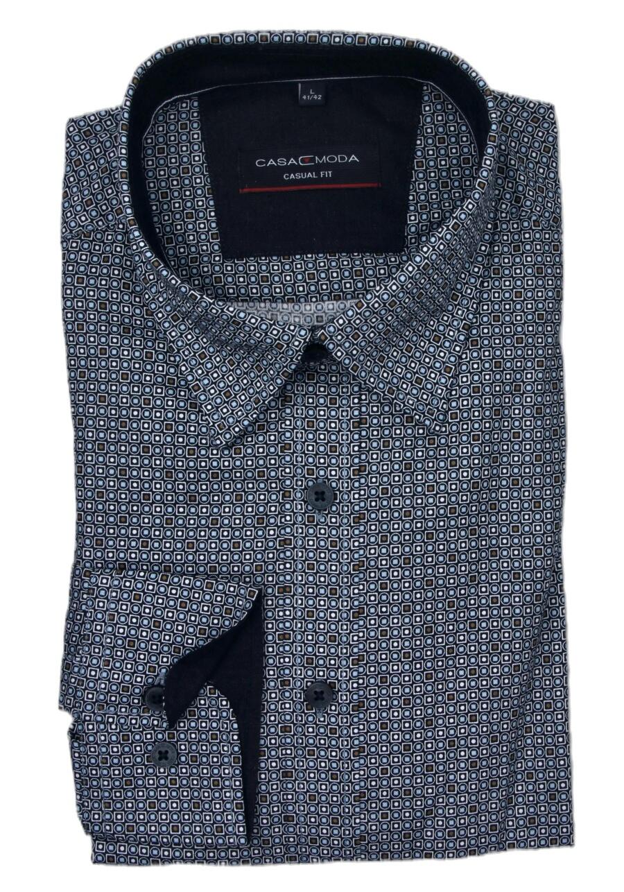 Produktbild fr 'CASAMODA Casual Fit Hemd super langer Arm Basic Kent Kragen Muster dunkelblau'