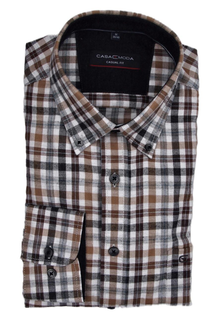 Produktbild fr 'CASAMODA Casual Fit Hemd super langer Arm Button Down Kragen Karo braun'