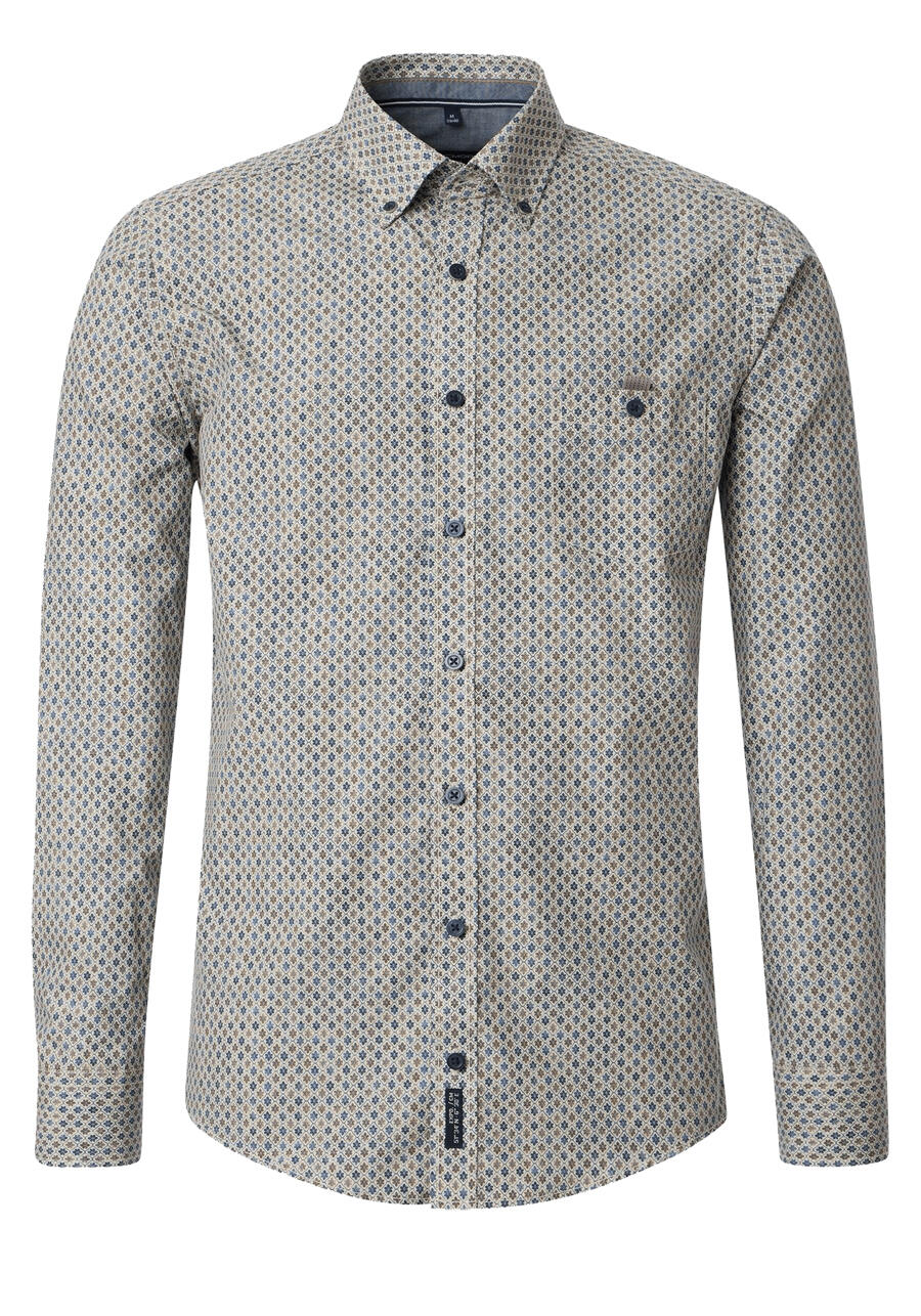 Produktbild fr 'CASAMODA Casual Fit Hemd super langer Arm Button Down Kragen Muster blau'