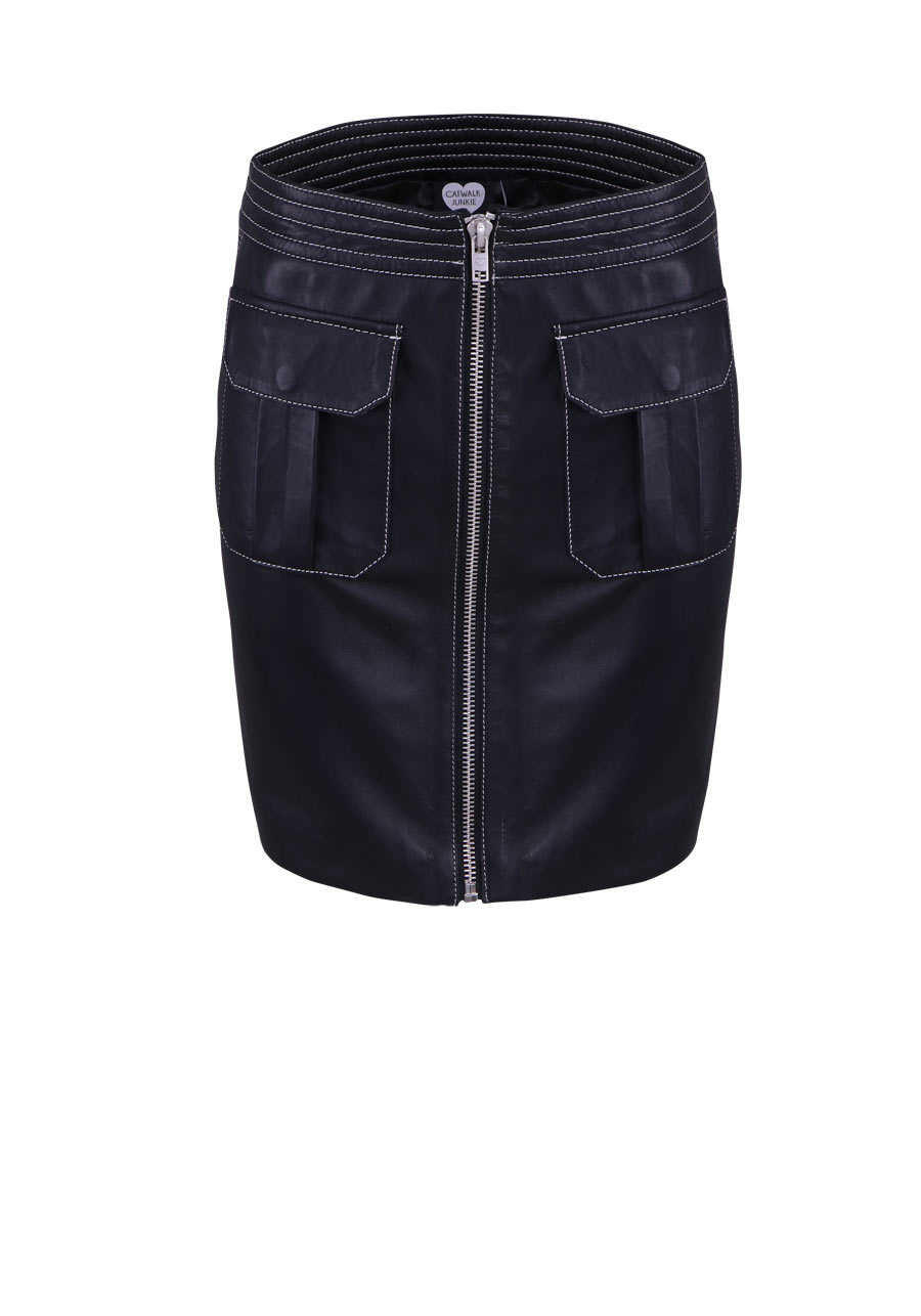 Produktbild fr 'CATWALK JUNKIE kurzer Rock Leder Zipper Ziernhte schwarz'