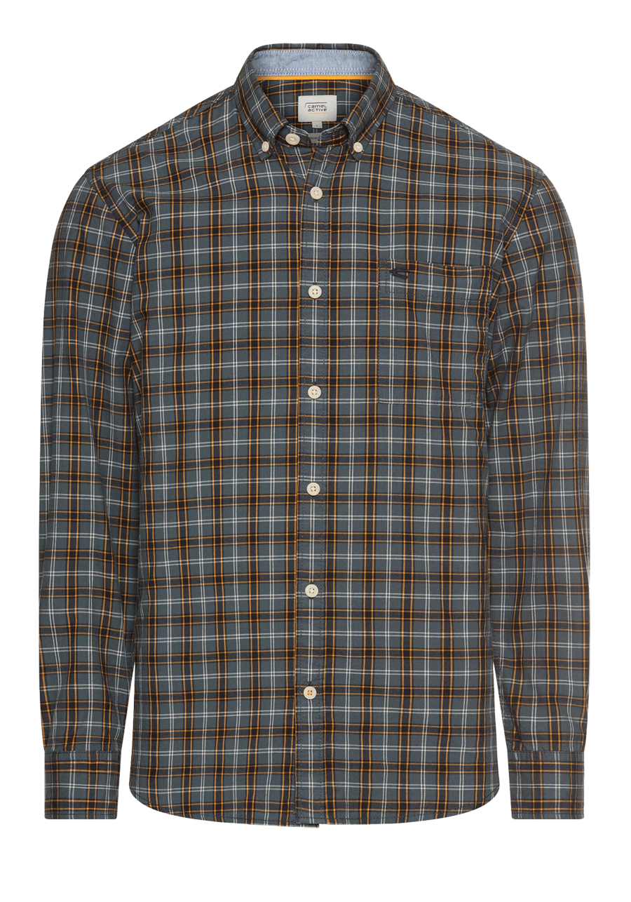 Produktbild f�r 'CAMEL ACTIVE Hemd Langarm Button Down Kragen Karo blau'