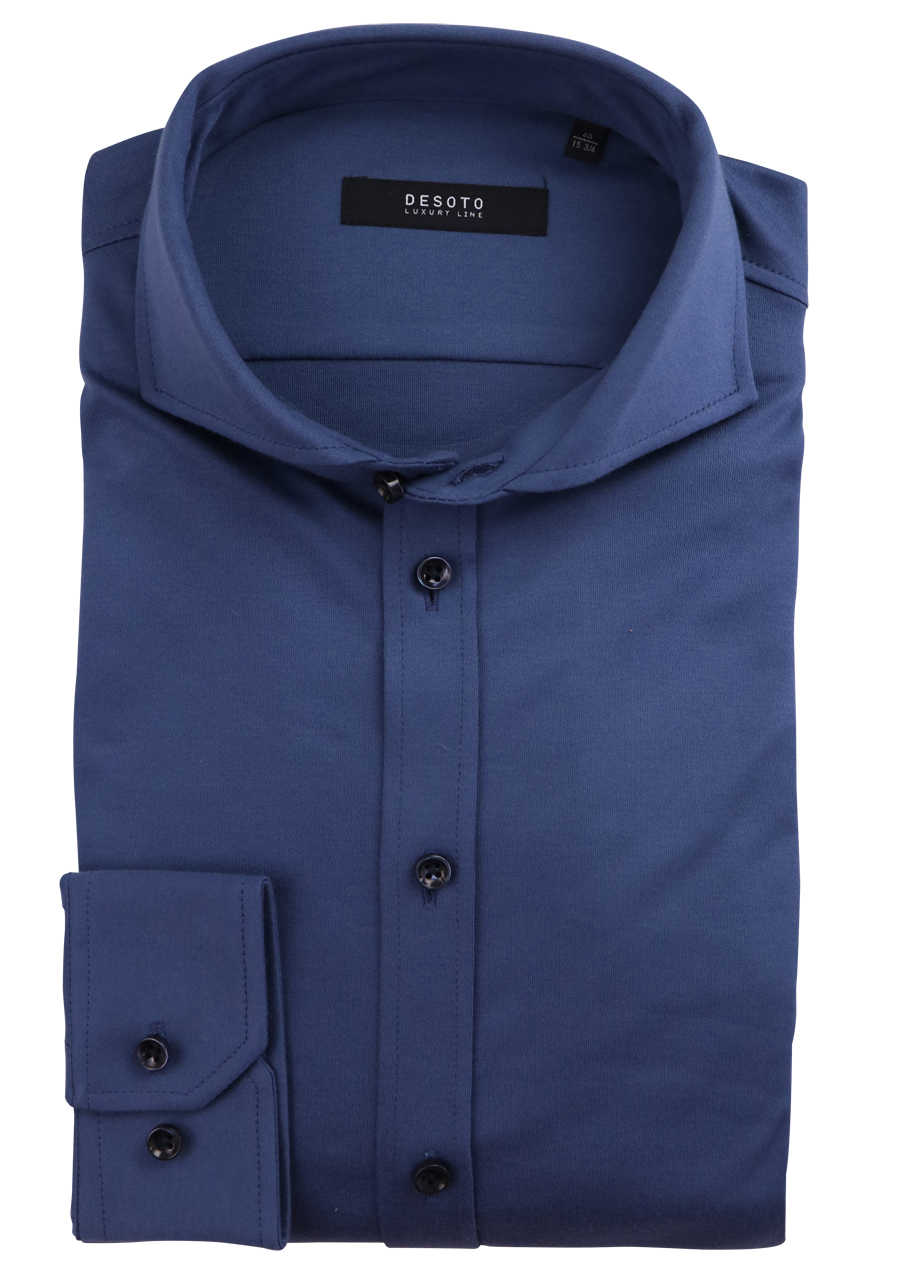 DESOTO Slim Fit Luxury Line Hemd Langarm Haifischkragen Jersey Stretch dunkelblau