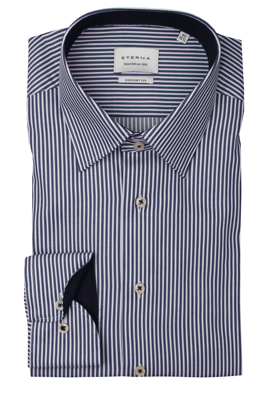 Produktbild fr 'ETERNA Comfort Fit Dynamic Cotton Hemd super langer Arm Twill Streifen dunkelblau'