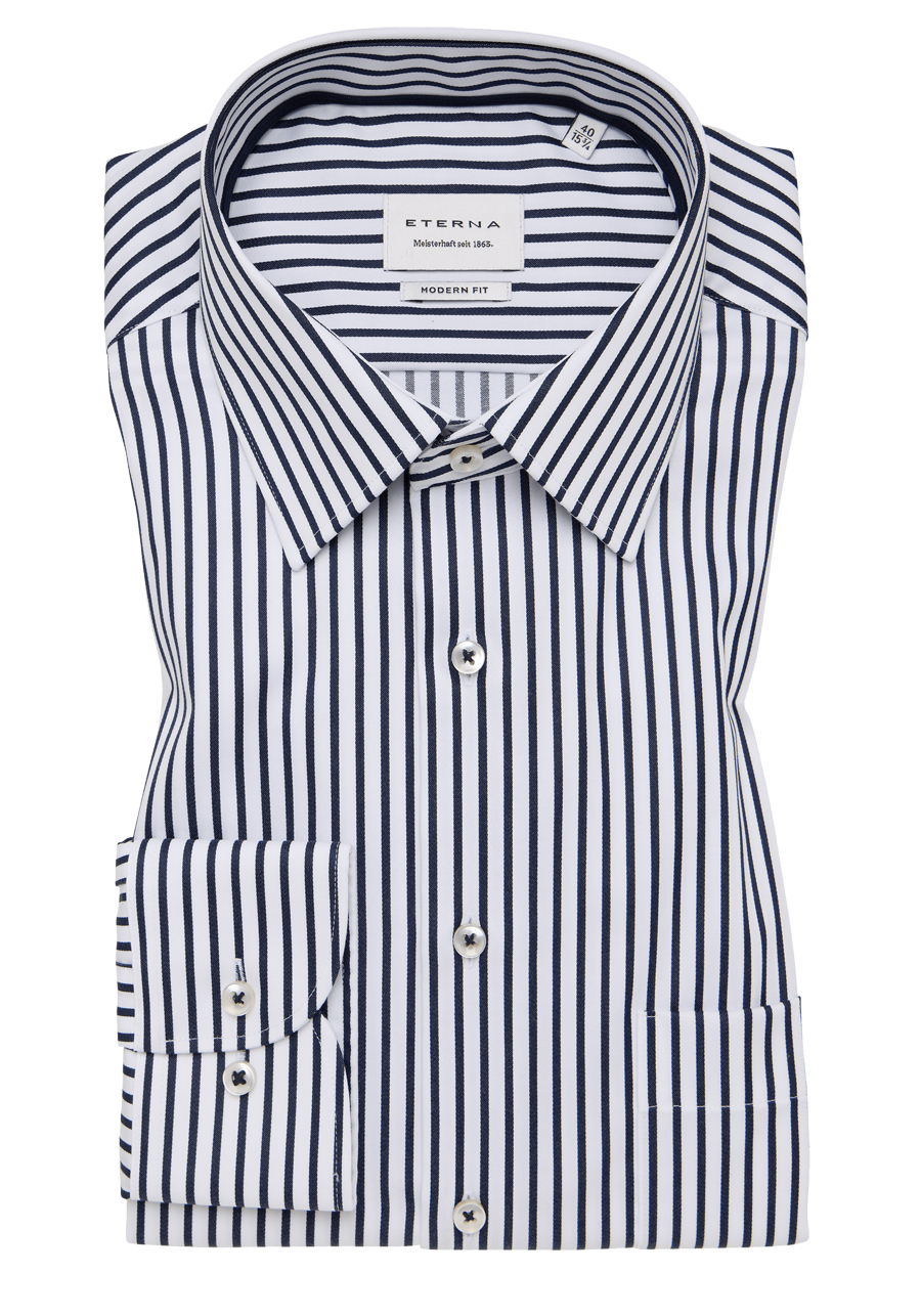 Produktbild f�r 'ETERNA Modern Fit Hemd Langarm New Kent Kragen Satin Streifen blau'