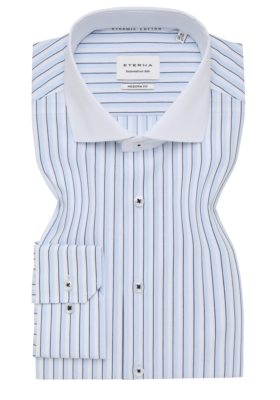 Produktbild f�r 'ETERNA Modern Fit Dynamic Cotton Hemd Langarm New Kent Kragen Popeline Streifen blau'
