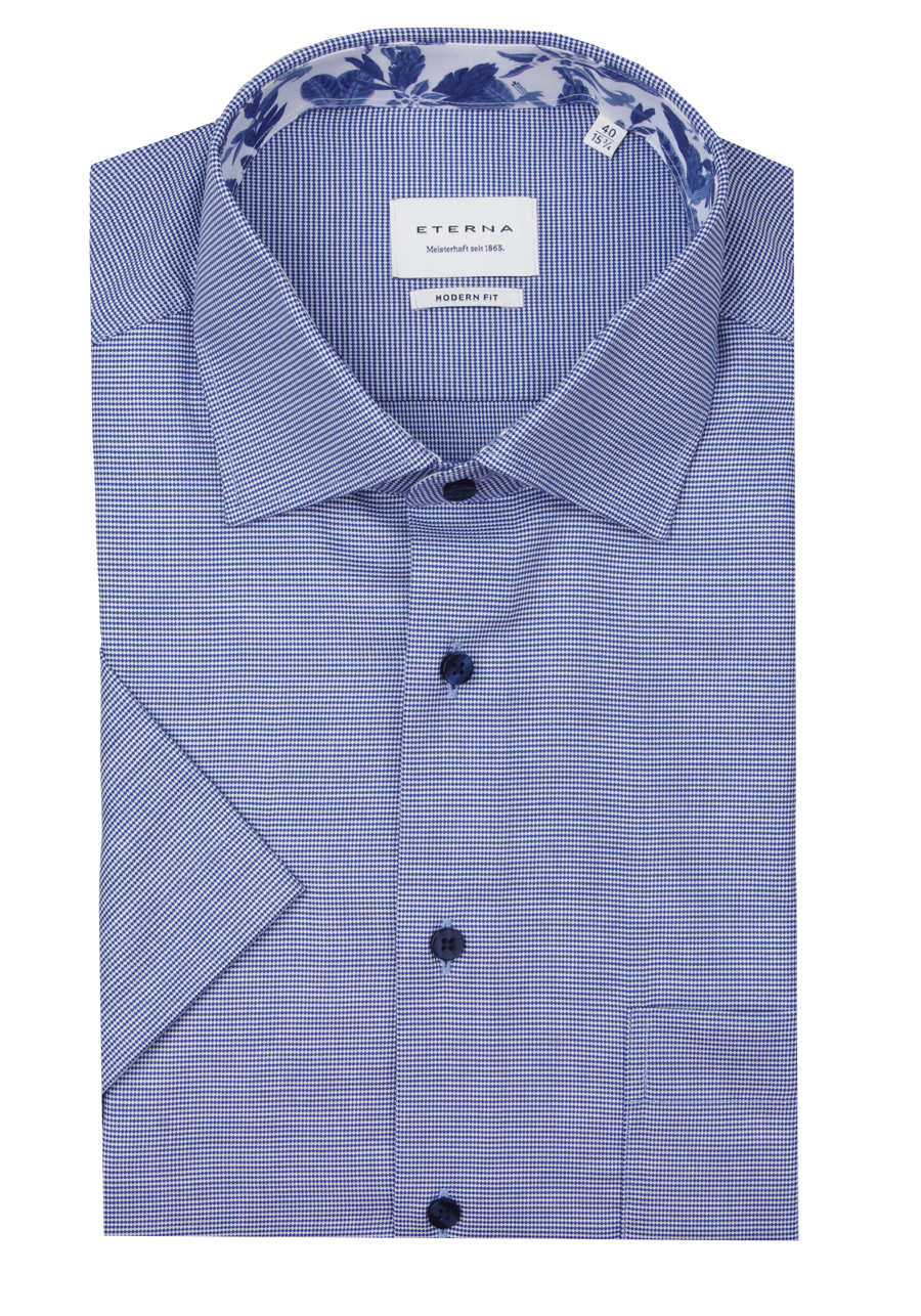 Produktbild f�r 'ETERNA Modern Fit Hemd Halbarm New Kent Kragen Struktur mittelblau'