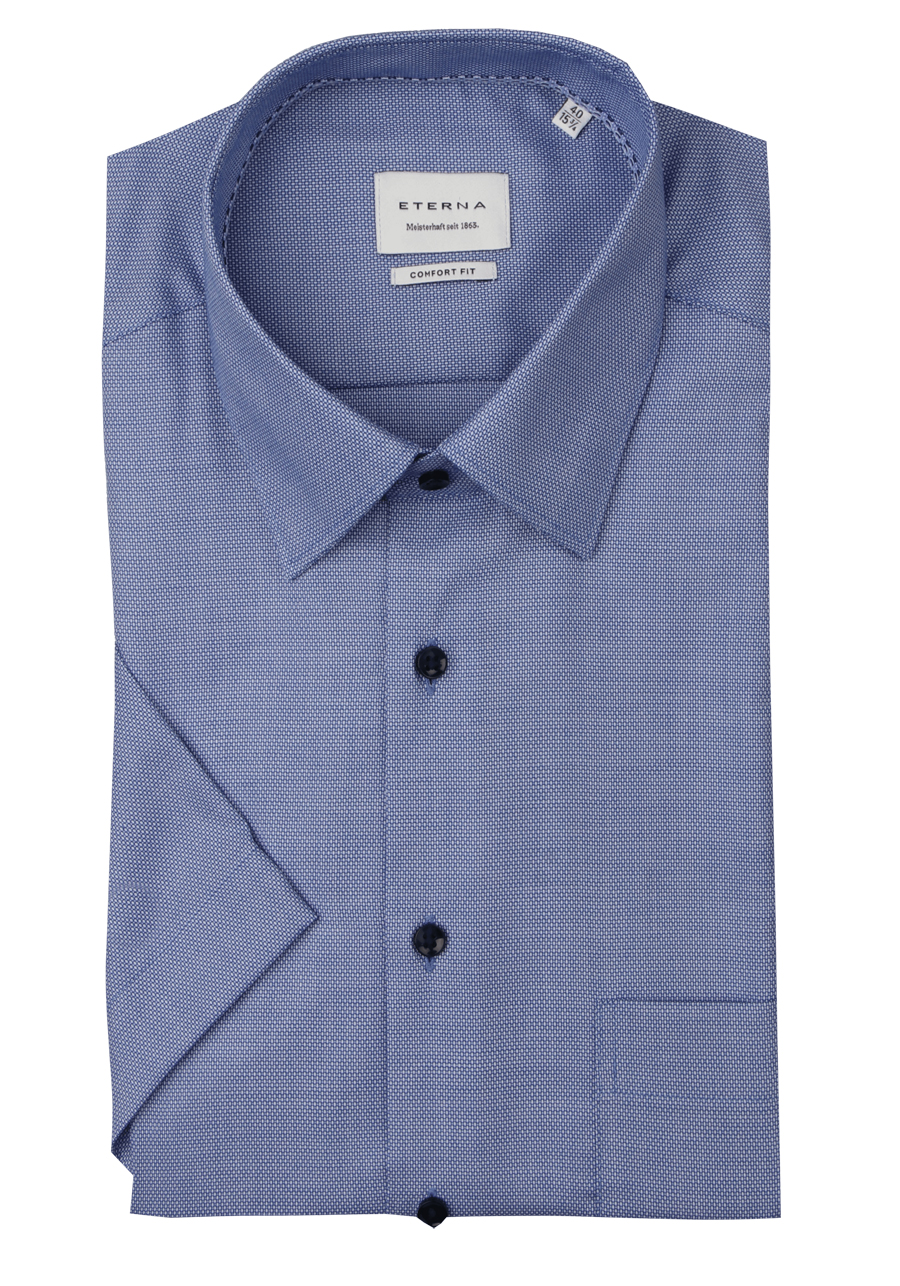 Produktbild fr 'ETERNA Comfort Fit Hemd Halbarm New Kent Kragen Fil a Fil blau'
