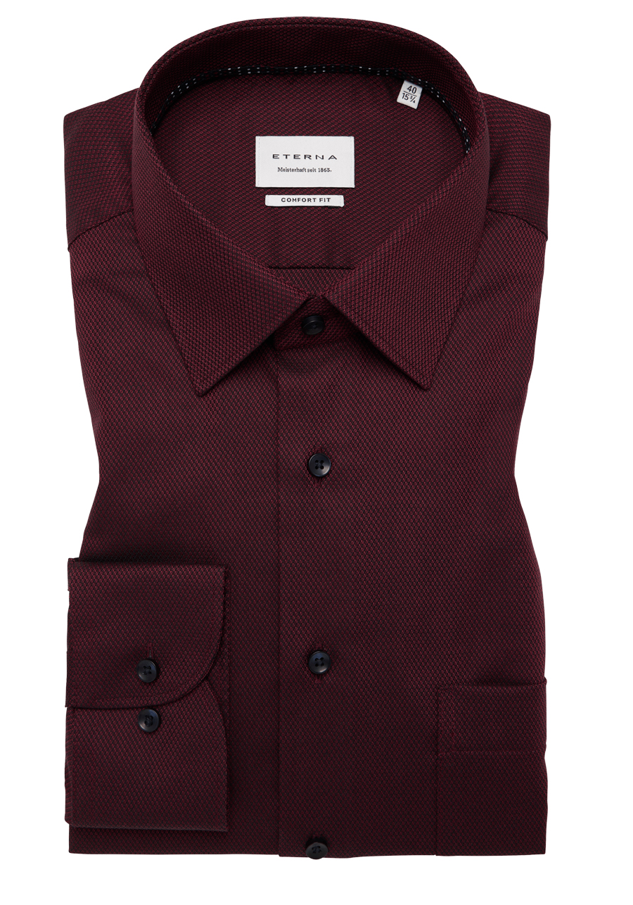 Produktbild f�r 'ETERNA Comfort Fit Hemd super langer Arm New Kent Kragen Struktur weinrot'