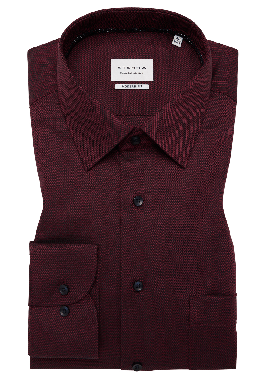 Produktbild f�r 'ETERNA Modern Fit Hemd extra langer Arm New Kent Kragen Struktur weinrot'