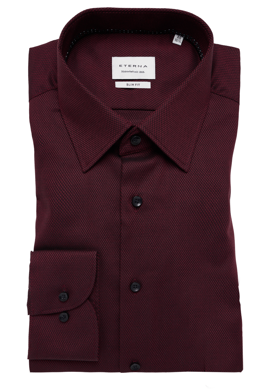 Produktbild f�r 'ETERNA Slim Fit Hemd extra langer Arm New Kent Kragen Struktur weinrot'