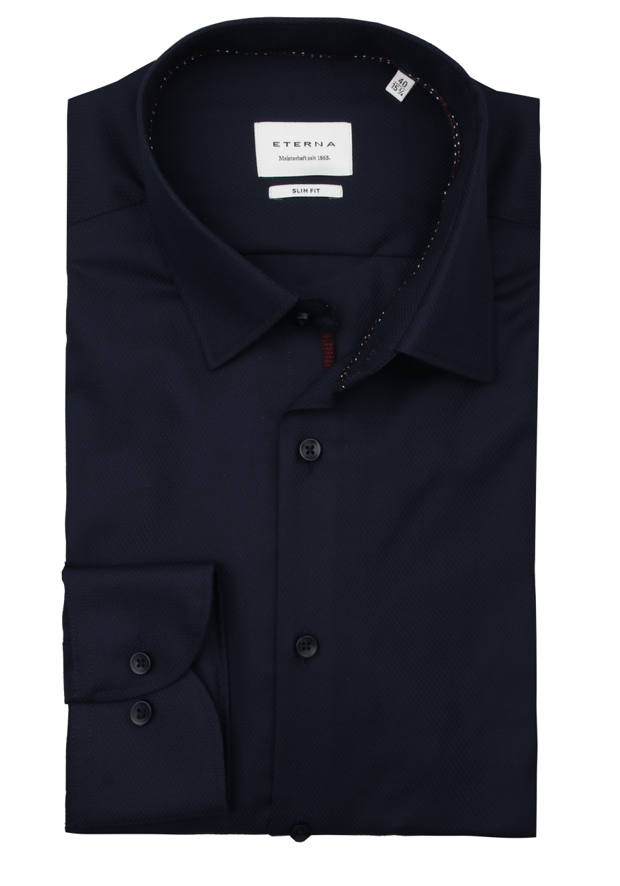 Produktbild f�r 'ETERNA Slim Fit Hemd Langarm New Kent Kragen Struktur nachtblau'
