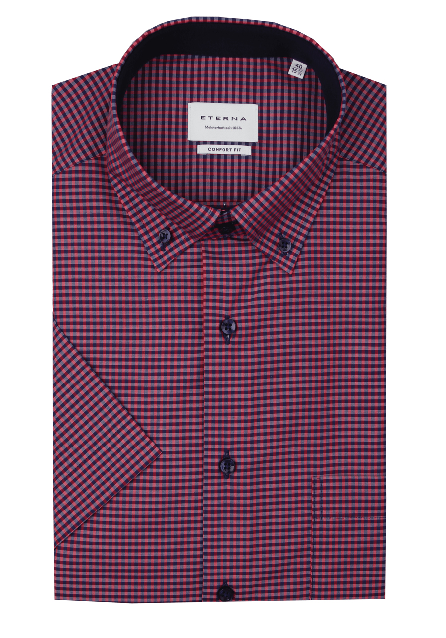 Produktbild f�r 'ETERNA Comfort Fit Hemd Halbarm Button Down Kragen Karo rot'