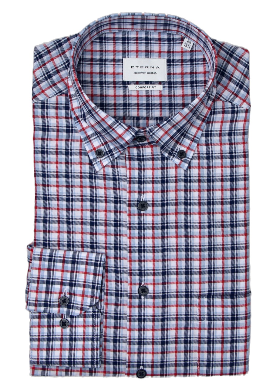 Produktbild fr 'ETERNA Comfort Fit Hemd Langarm Button Down Kragen Karo rot'