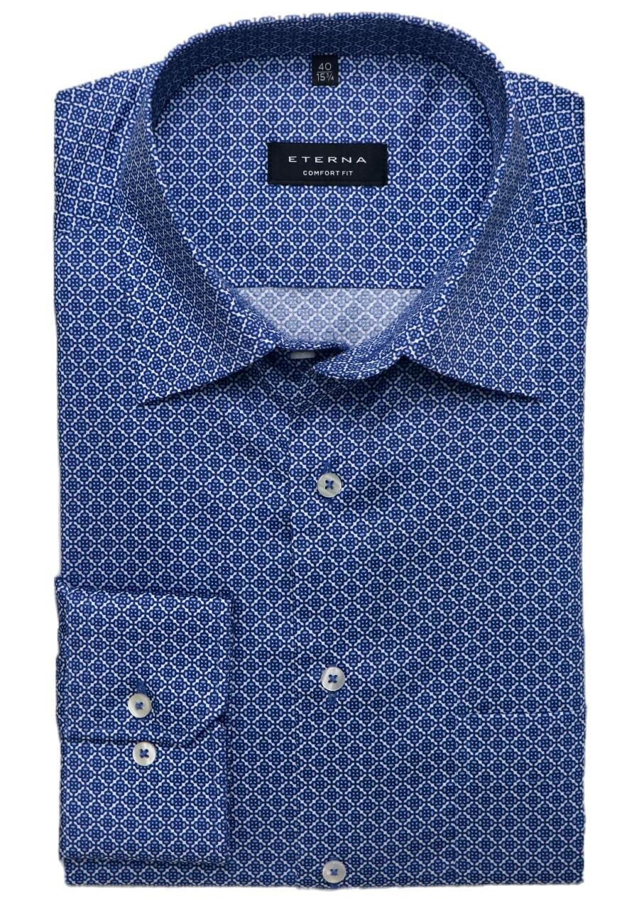 ETERNA Comfort Fit Hemd Langarm New Kent Kragen Muster blau