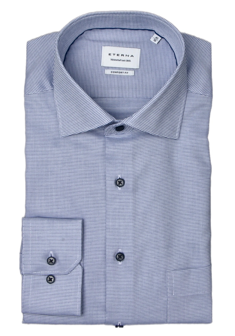Produktbild fr 'ETERNA Comfort Fit Hemd Langarm New Kent Kragen Struktur mittelblau'