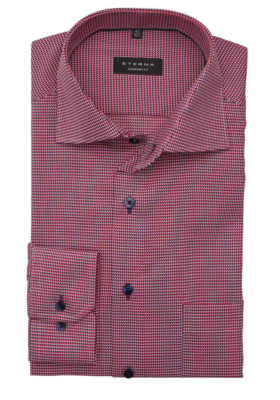 ETERNA Comfort Fit Hemd super langer Arm New Kent Kragen Muster rot